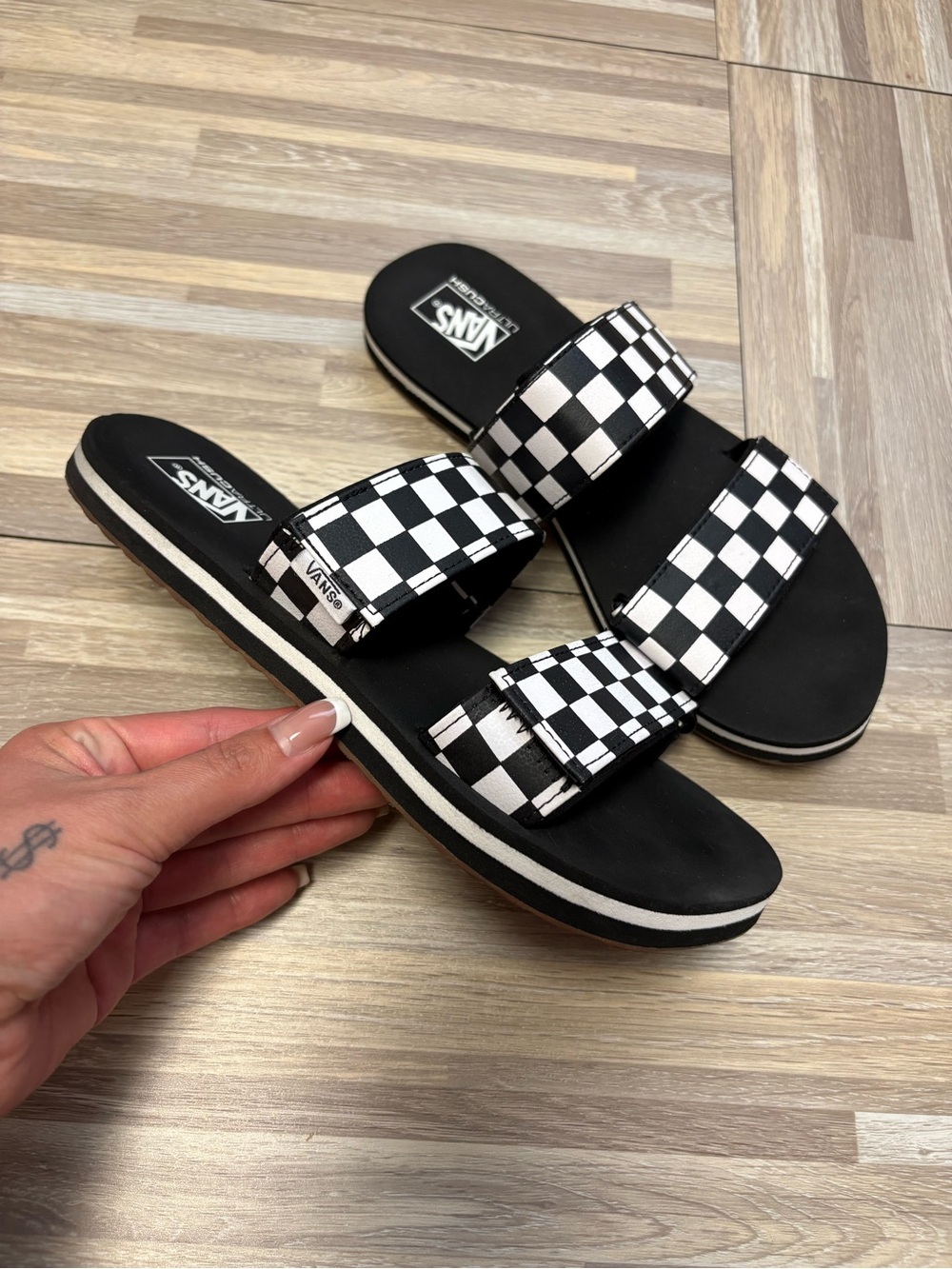 Vans Black and White Checkerboard Slide Sandals - Picture 2 of 4